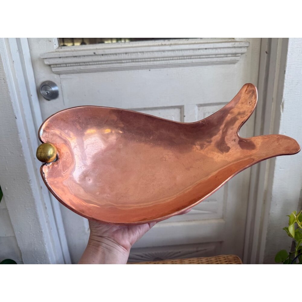 Vintage MCM Copper Footed Fish Shaped Serving Bowl Tray - Picture 10 of 15